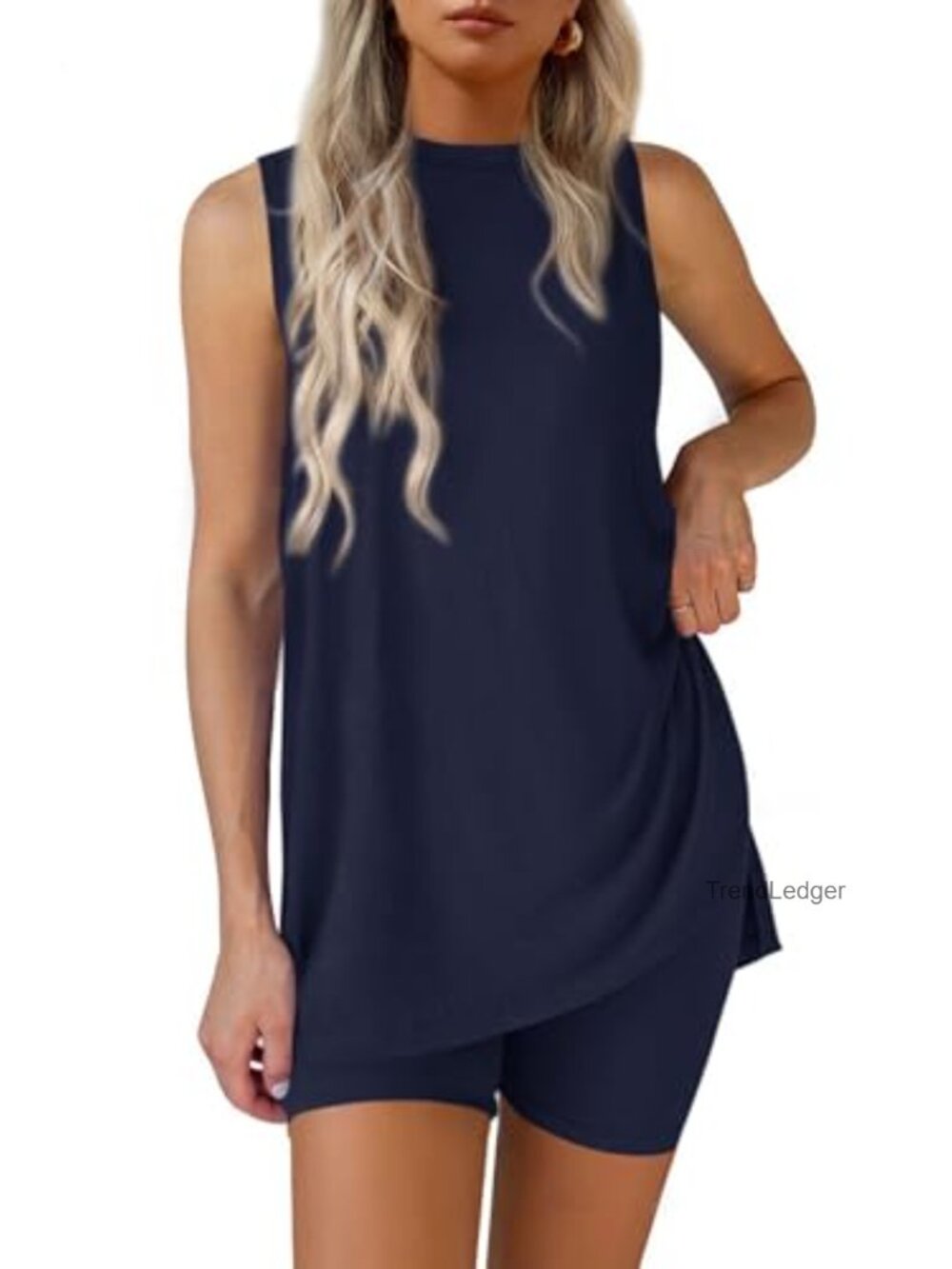 2 Piece Lounge Set Womens Sleeveless Top Biker Shorts Outfit